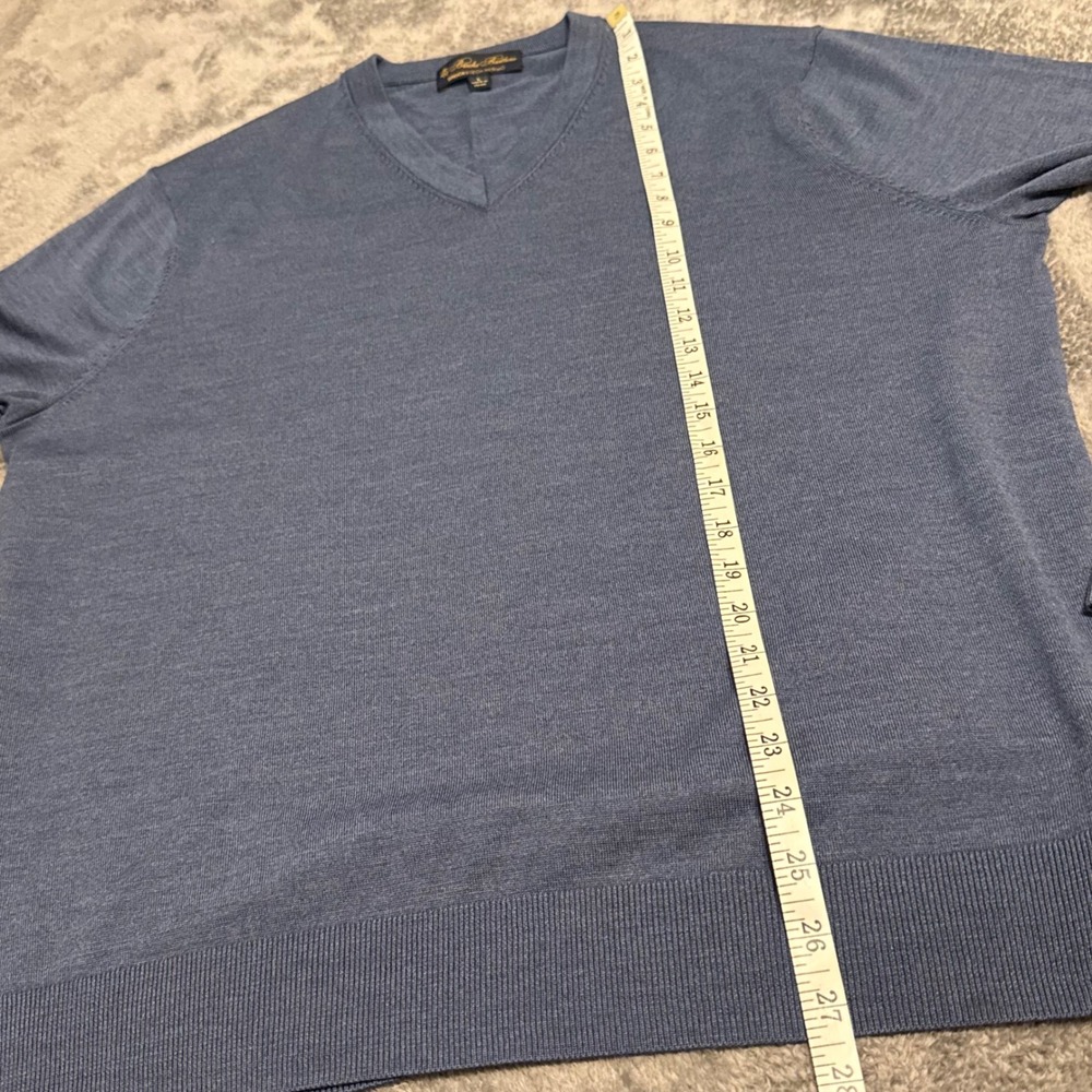 Brooks Brothers Mens V Neck Sweater Merino Wool Blue Size L Long Sleeve - Picture 6 of 7